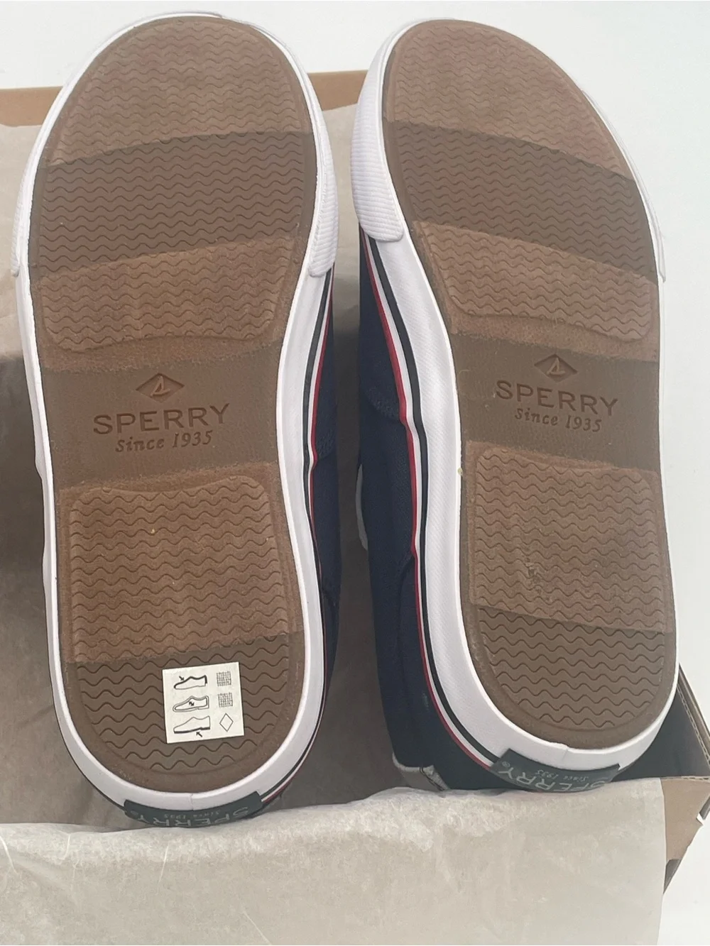Sperry Navy Canvas Boat Shoes with Red and White Trim